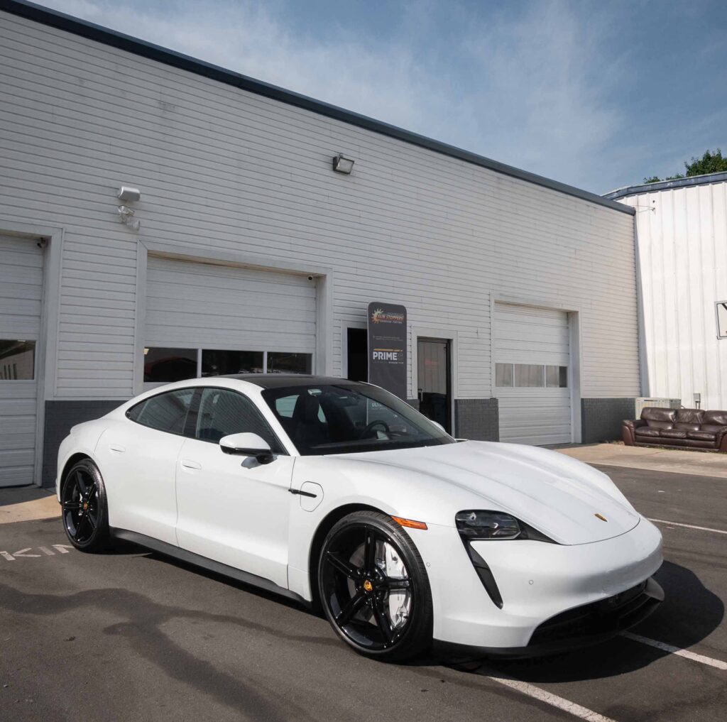 a white car after getting paint protection film from Sun Stoppers