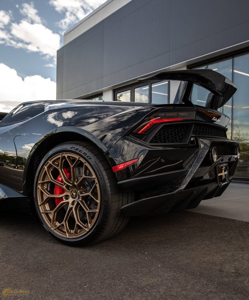 black sports car with paint protection film