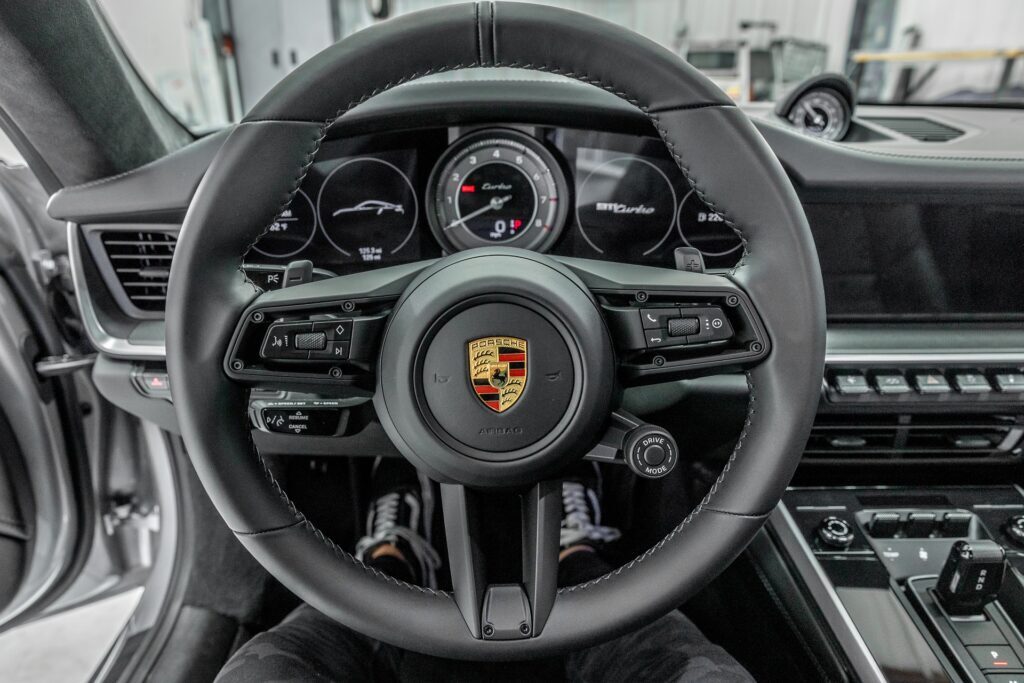 Porsche 911 Turbo steering wheel and speedometer.