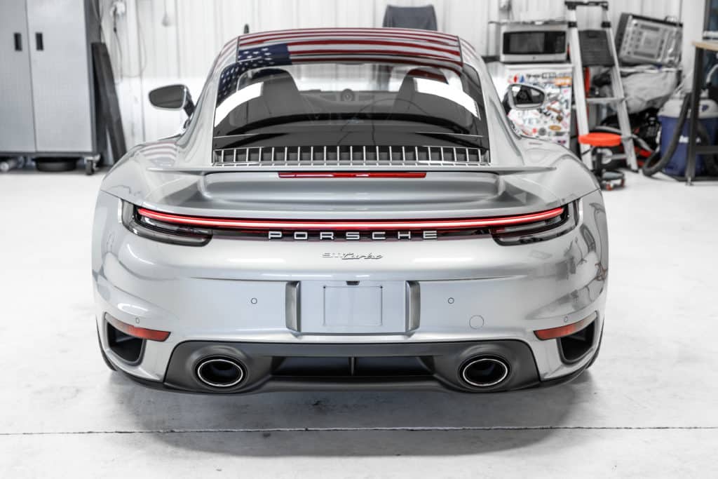 Back end view of Porsche 911 Turbo