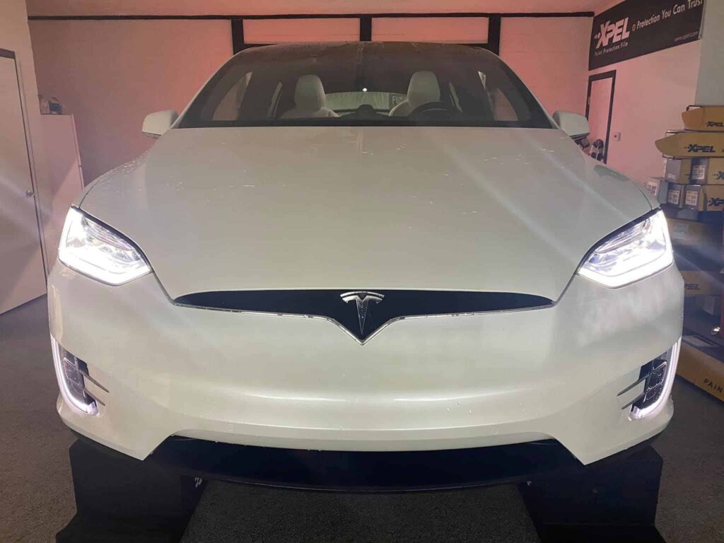 front view of a tesla with paint protection