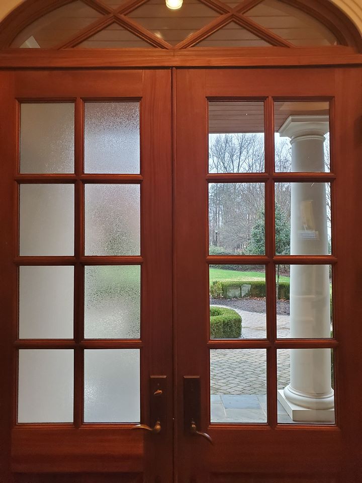 Decorative film on a door before & after