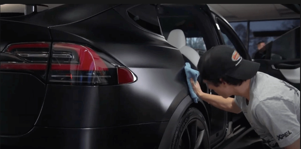 ceramic coating on a black Tesla