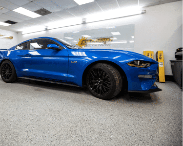 paint protection on a blue sports car