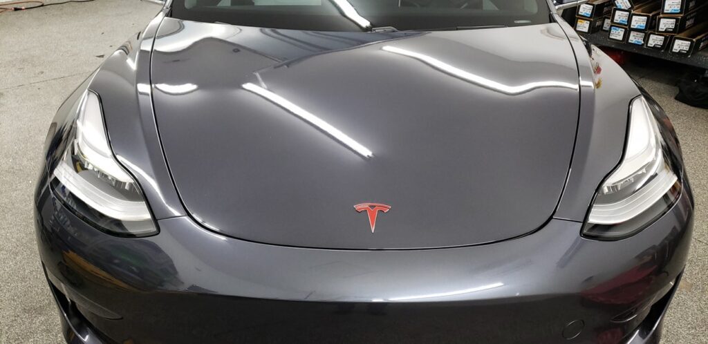 silver tesla with new paint protection