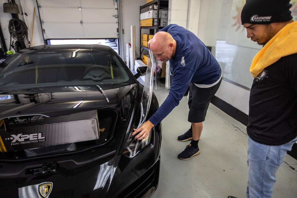 putting clear bra film on a car