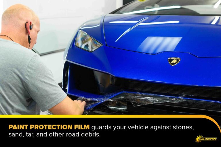 paint protection film protects a vehicle from stones, sand, tar, and other road debris