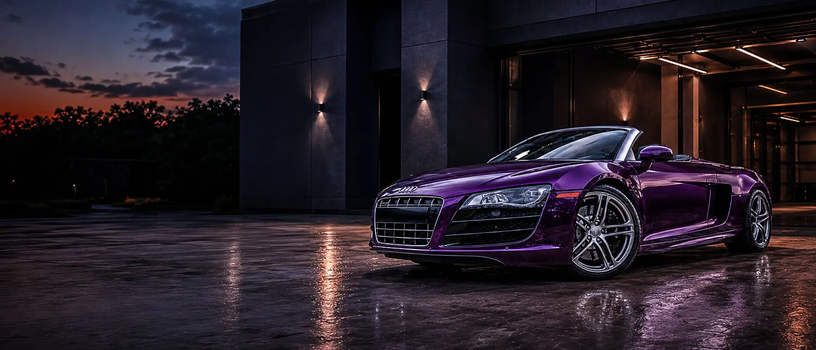 Purple performance car transformed with colored paint protection film