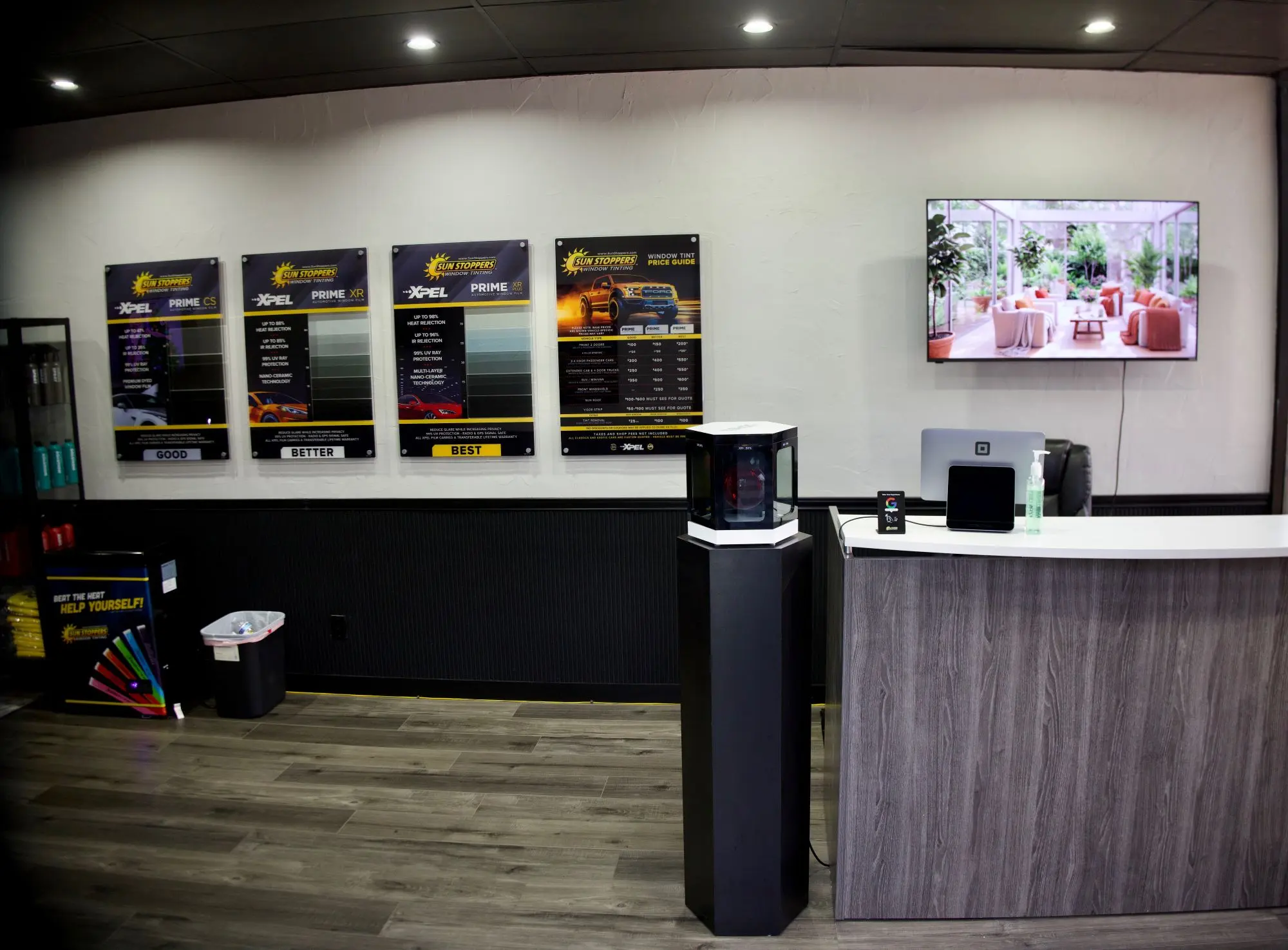 Production bay inside a Sun Stoppers Express shop